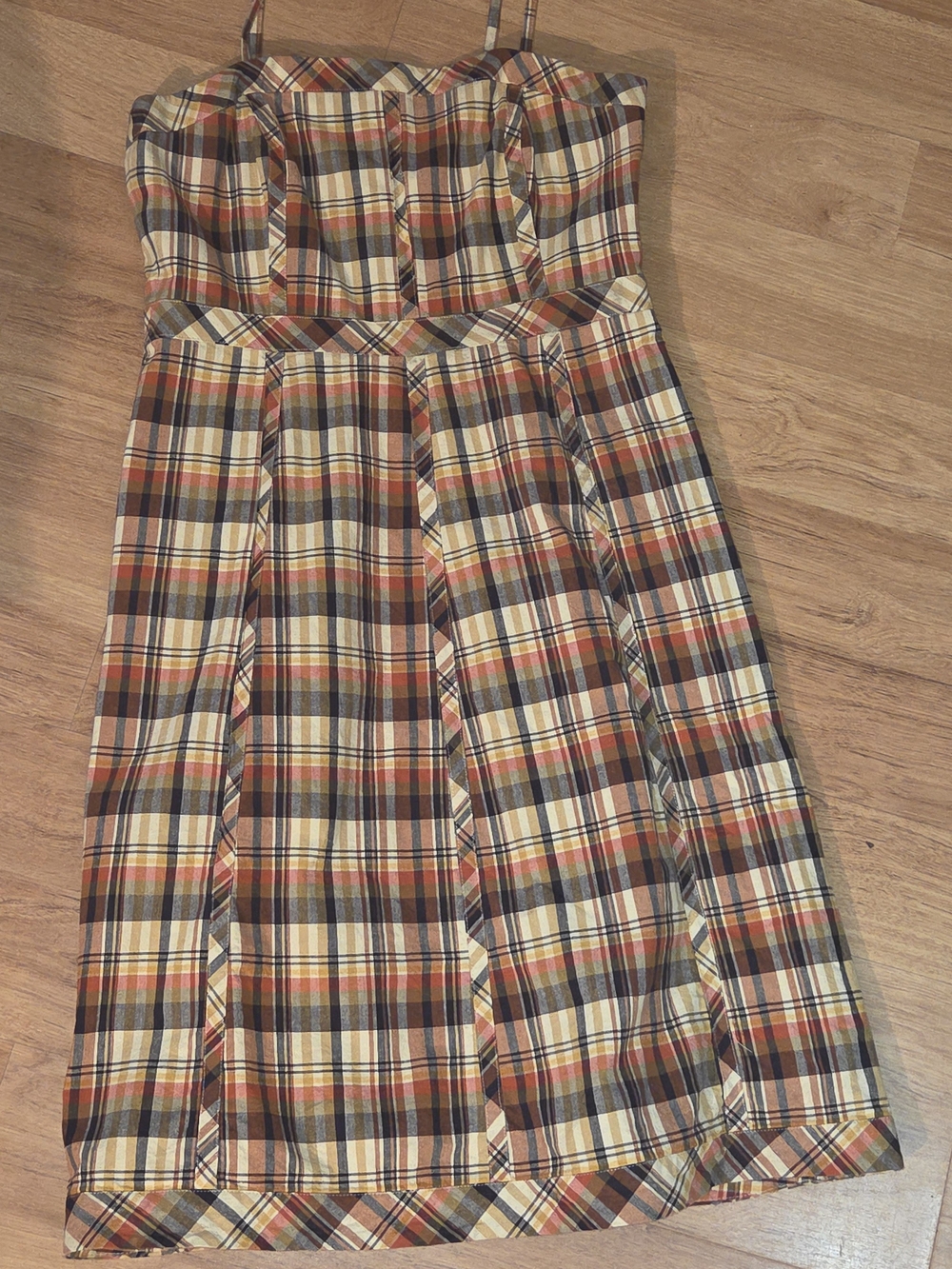 HAROLD'S Multicolor Plaid Sundress 6 Square Neck Strappy Knee Lined Zip